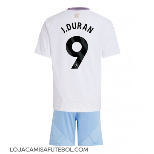 Camisa de Futebol Aston Villa Jhon Duran #9 Equipamento Secundário Infantil 2024-25 Manga Curta (+ Calças curtas)